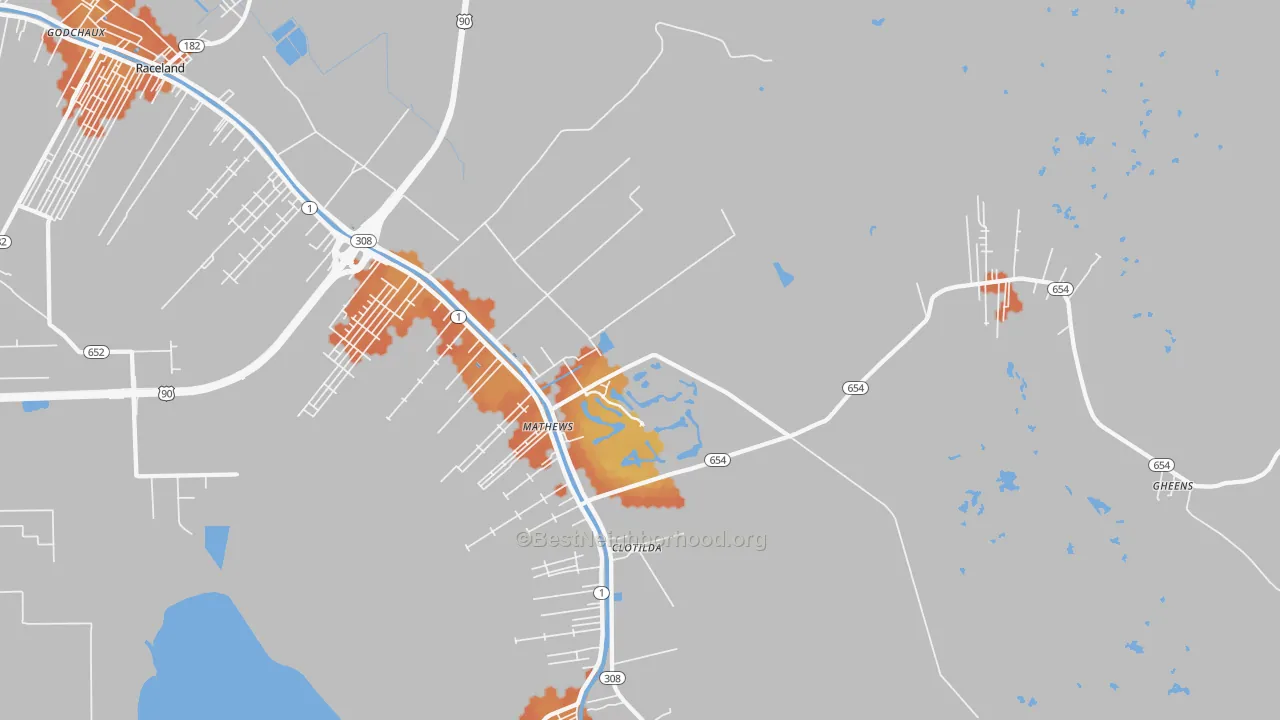 Bike Grade map of Mathews, LA