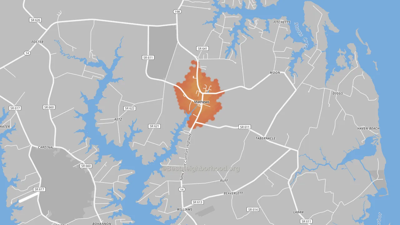 Bike Grade map of Mathews, VA