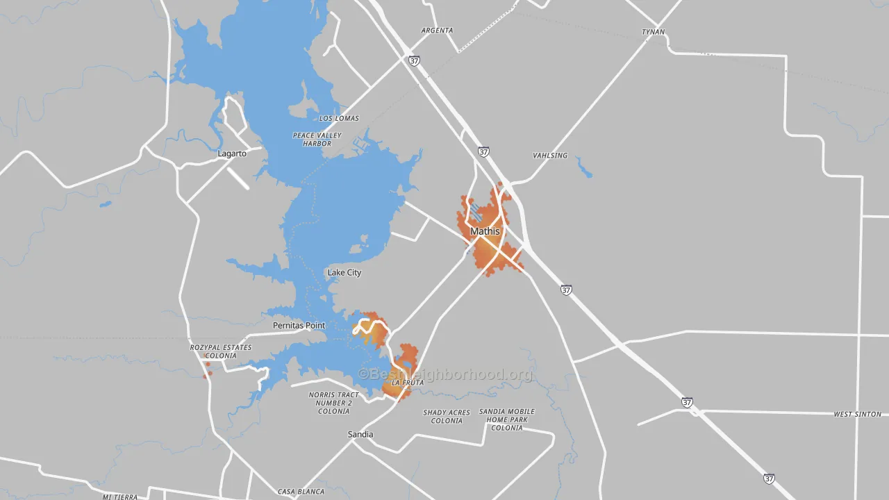 Bike Grade map of Mathis, TX