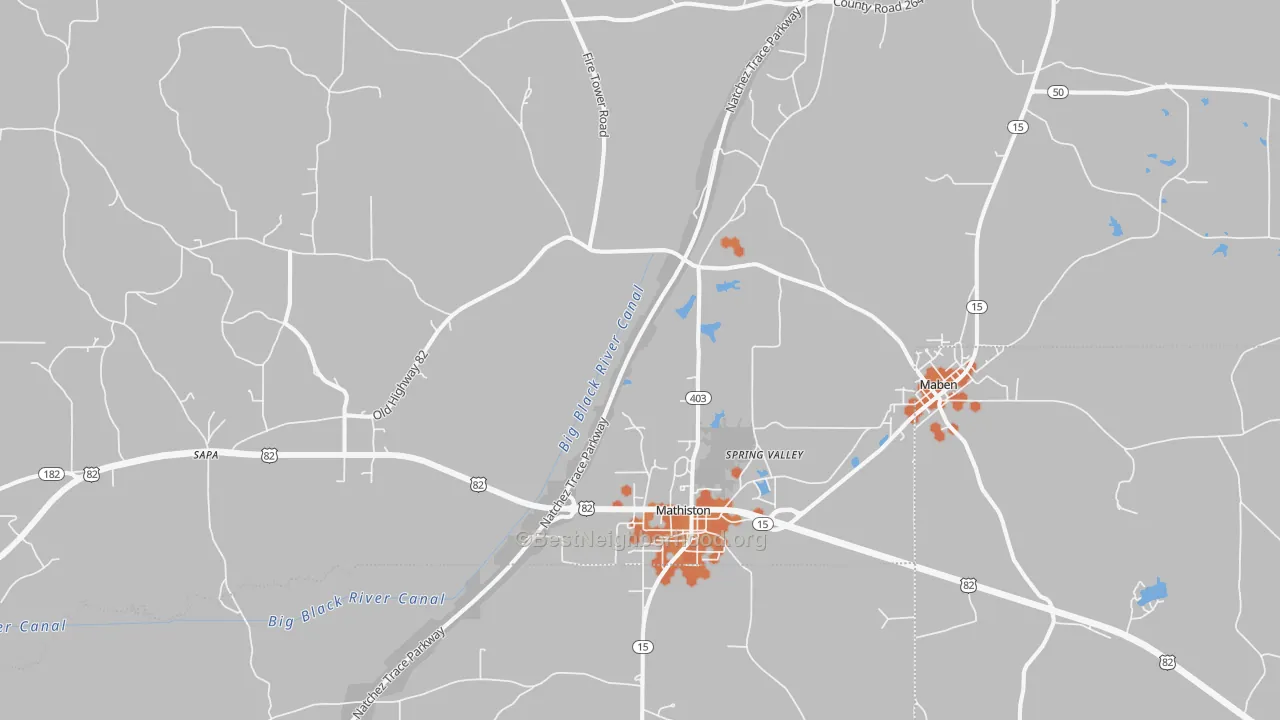 Bike Grade map of Mathiston, MS