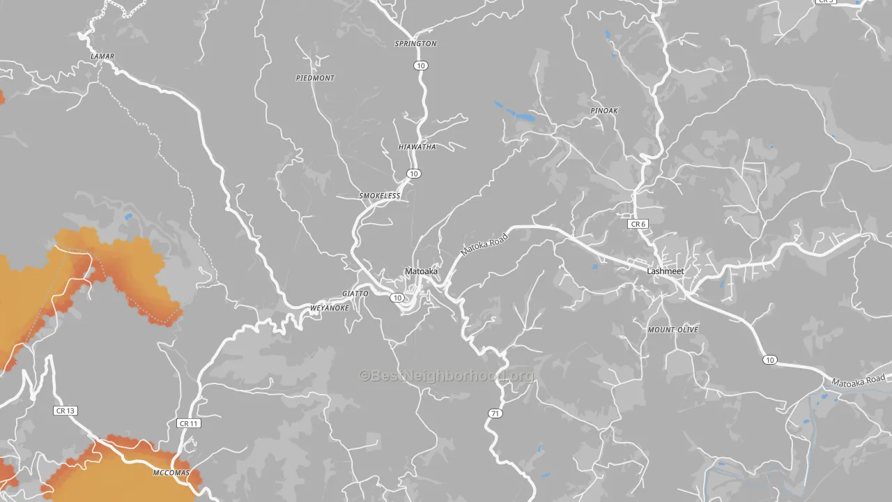 Bike Grade map of Matoaka, WV