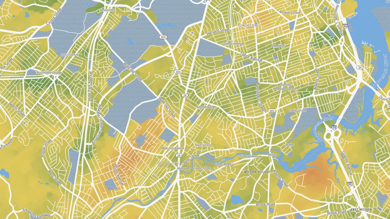 Bike Grade map of Mattapan, MA