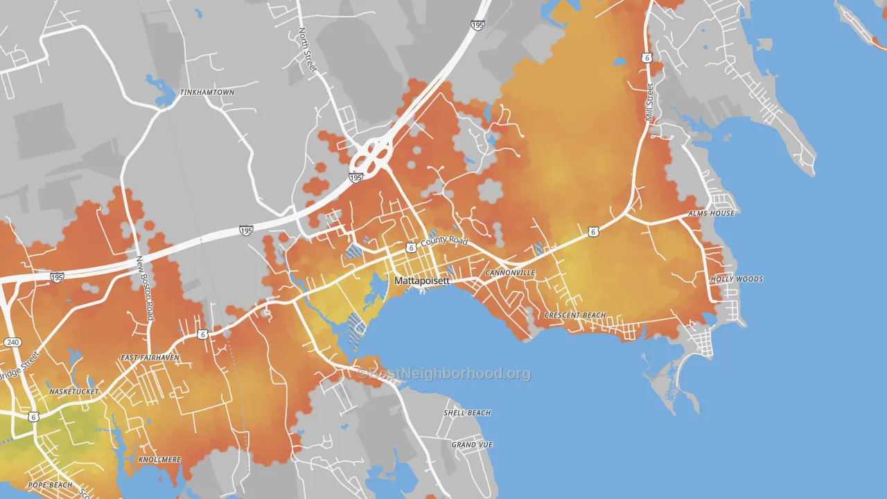 Bike Grade map of Mattapoisett Center, MA