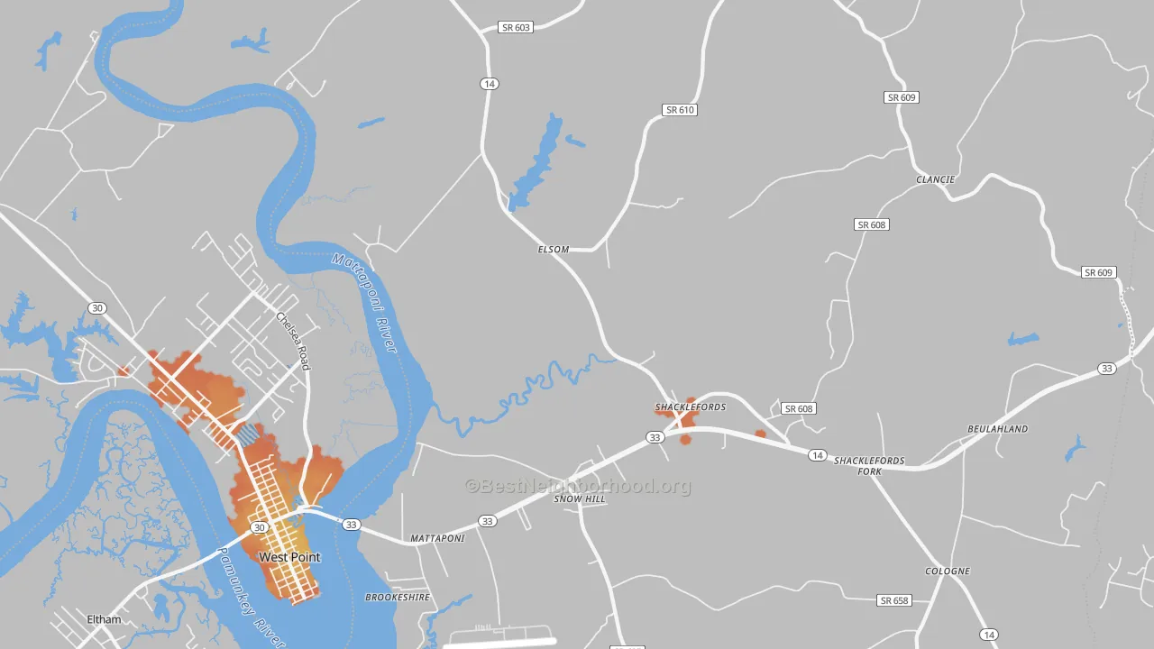 Bike Grade map of Mattaponi, VA