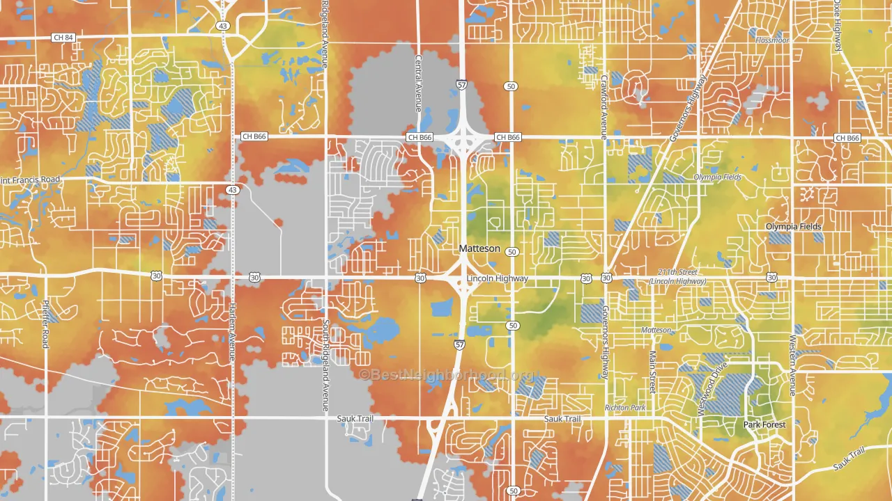 Bike Grade map of Matteson, IL