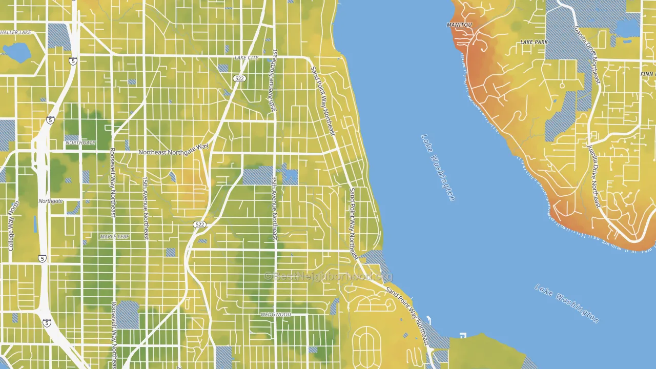 Bike Grade map of Matthews Beach, Seattle, WA