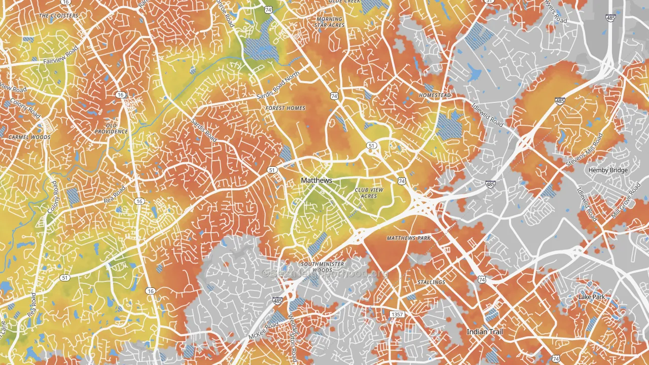 Bike Grade map of Matthews, NC
