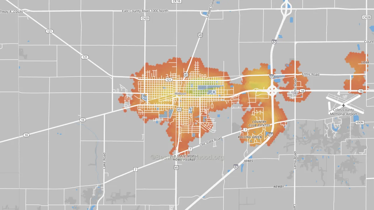 Bike Grade map of Mattoon, IL