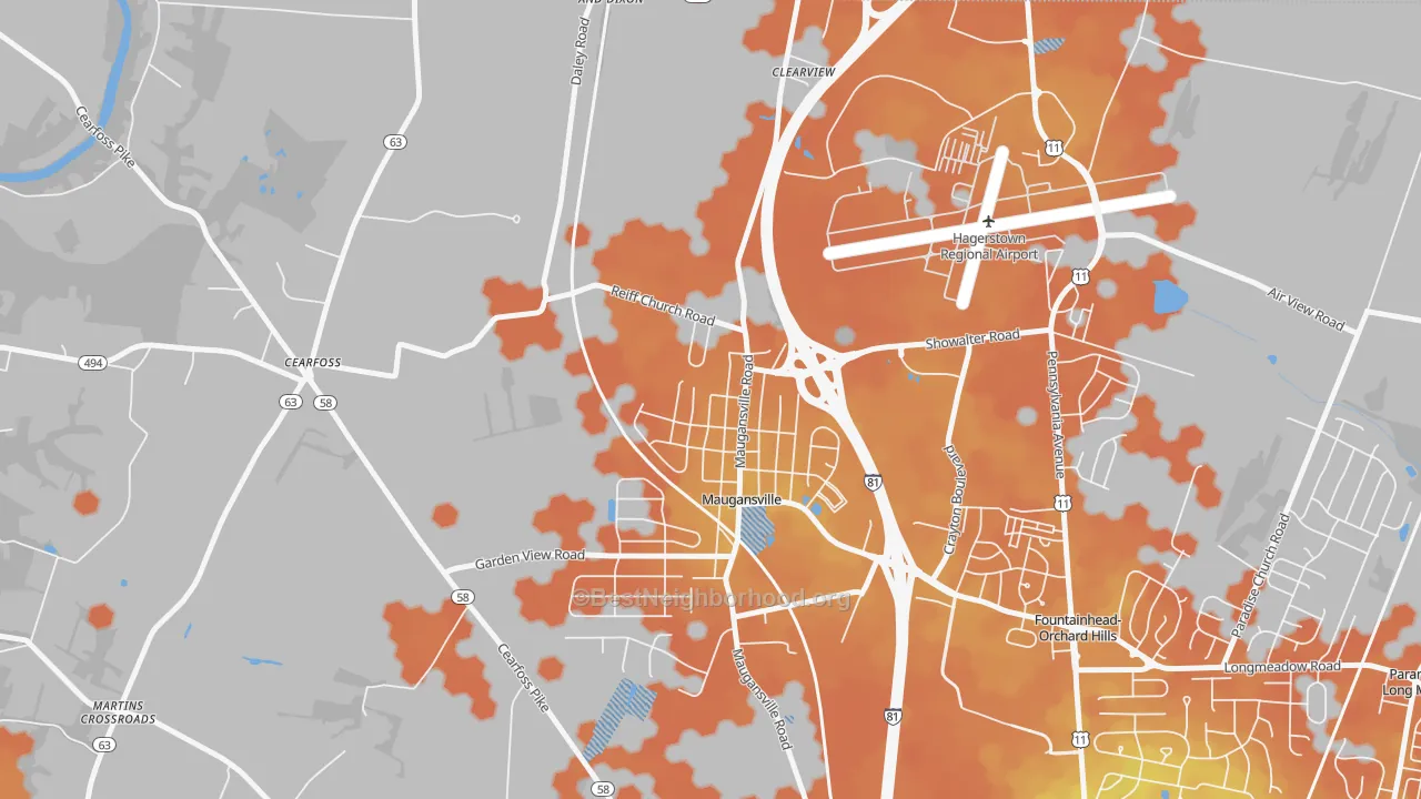 Bike Grade map of Maugansville, MD
