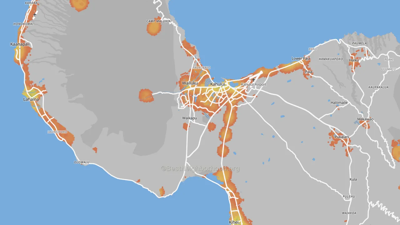 Bike Grade map of Maui County, HI