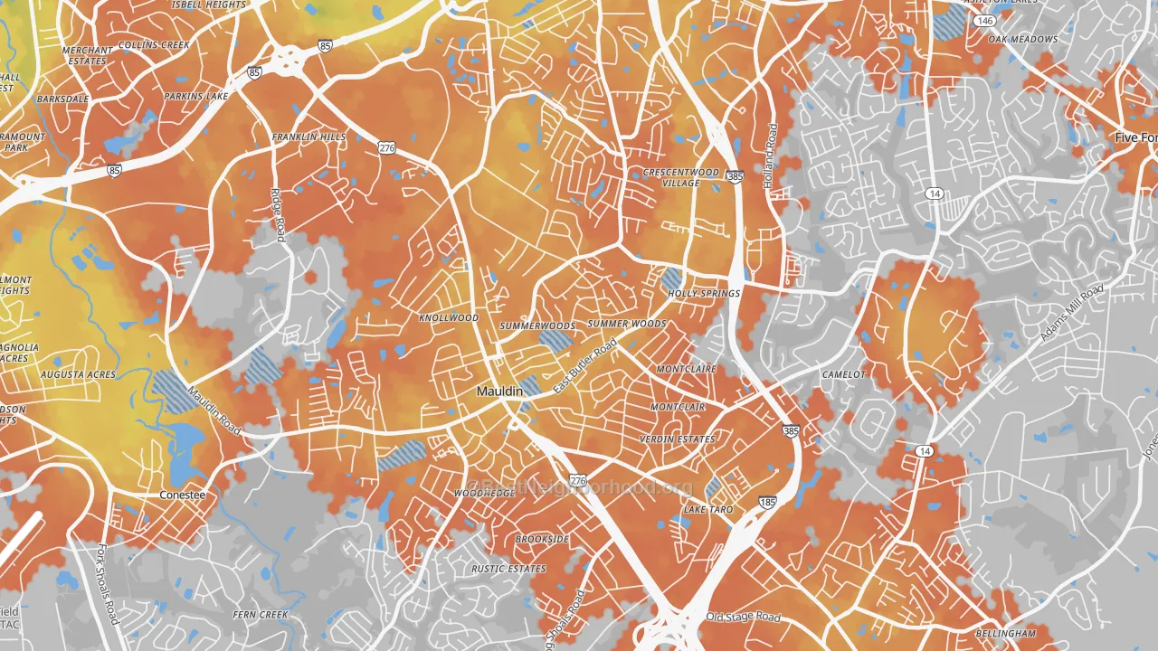 Bike Grade map of Mauldin, SC