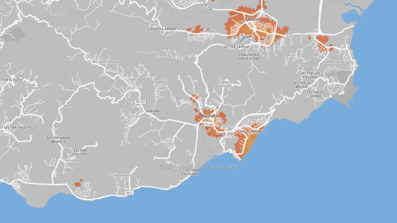 Bike Grade map of Maunabo Municipio, PR