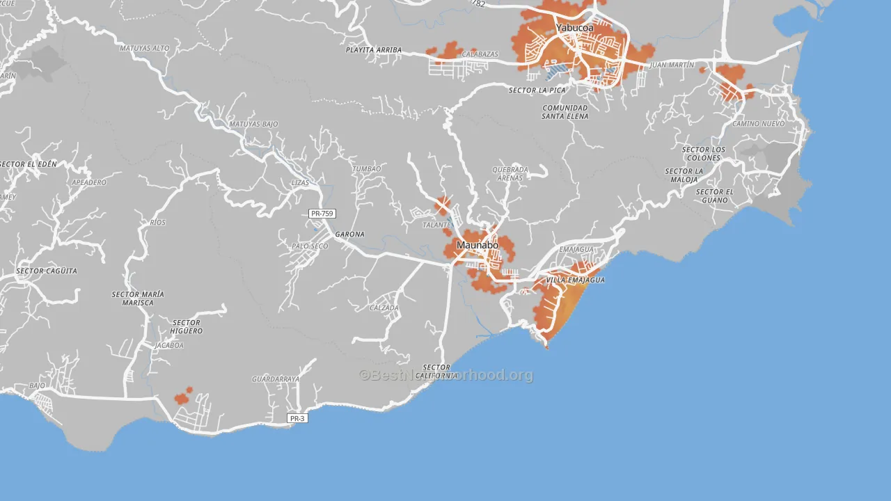 Bike Grade map of Maunabo, PR