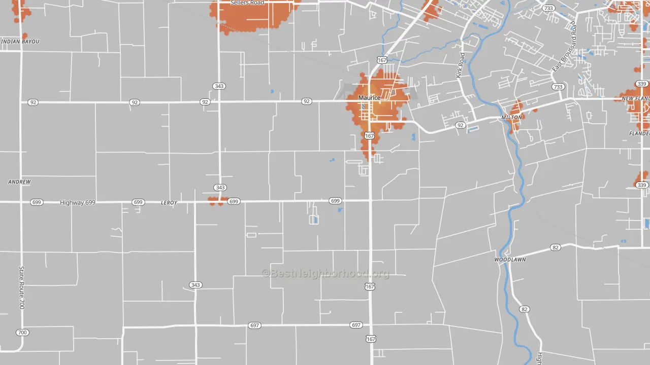 Bike Grade map of Maurice, LA