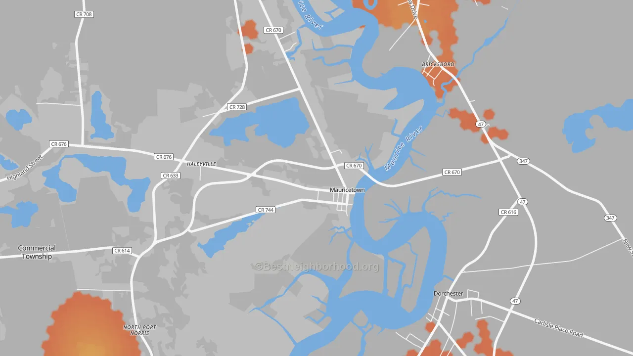 Bike Grade map of Mauricetown, NJ