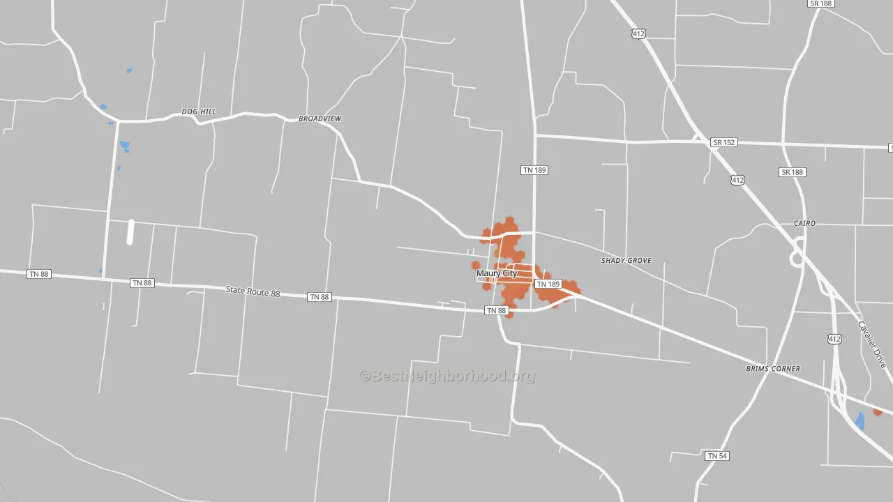 Bike Grade map of Maury City, TN