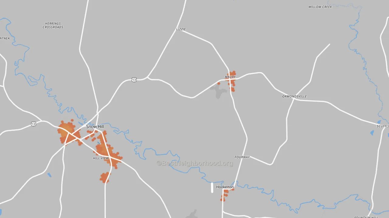 Bike Grade map of Maury, NC
