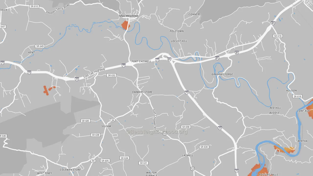 Bike Grade map of Max Meadows, VA