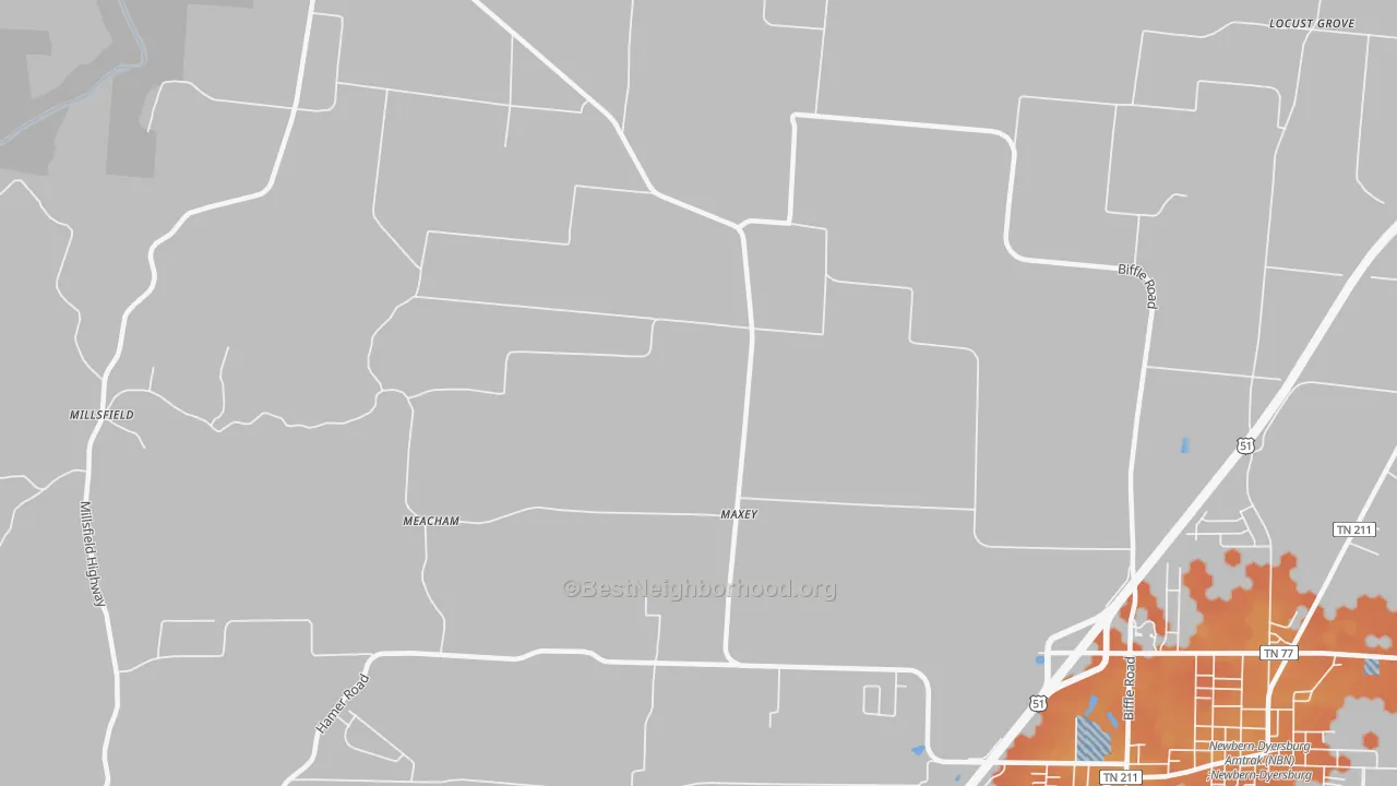 Bike Grade map of Maxey, TN