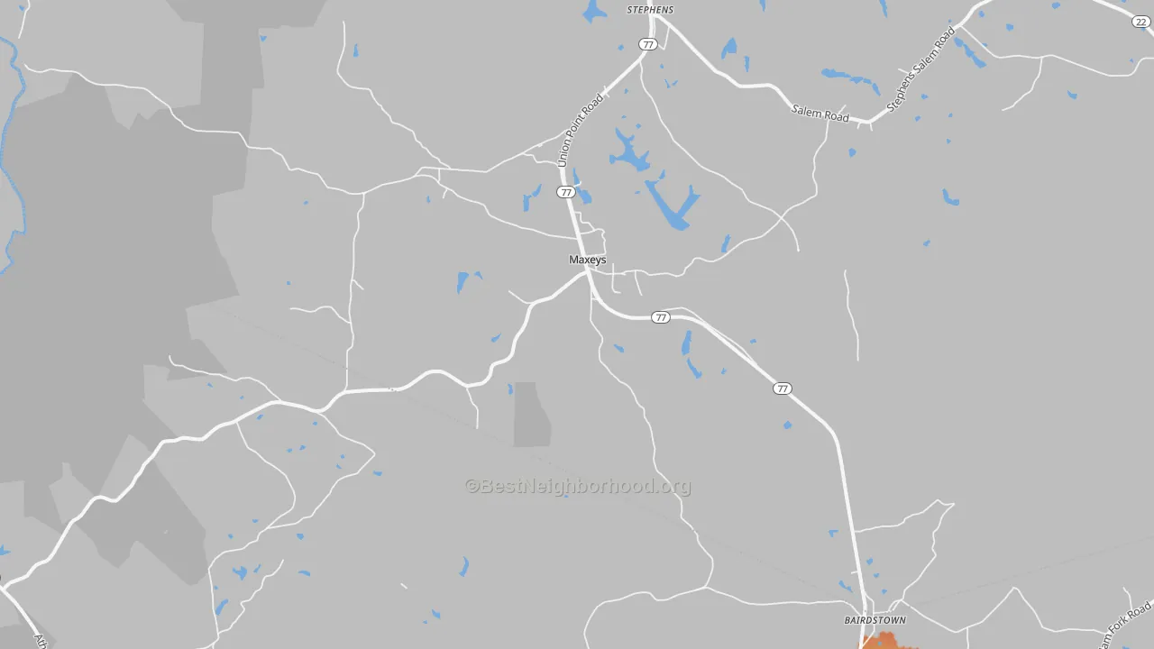 Bike Grade map of Maxeys, GA