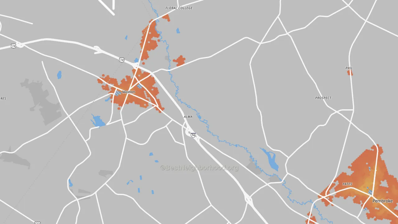 Bike Grade map of Maxton, NC
