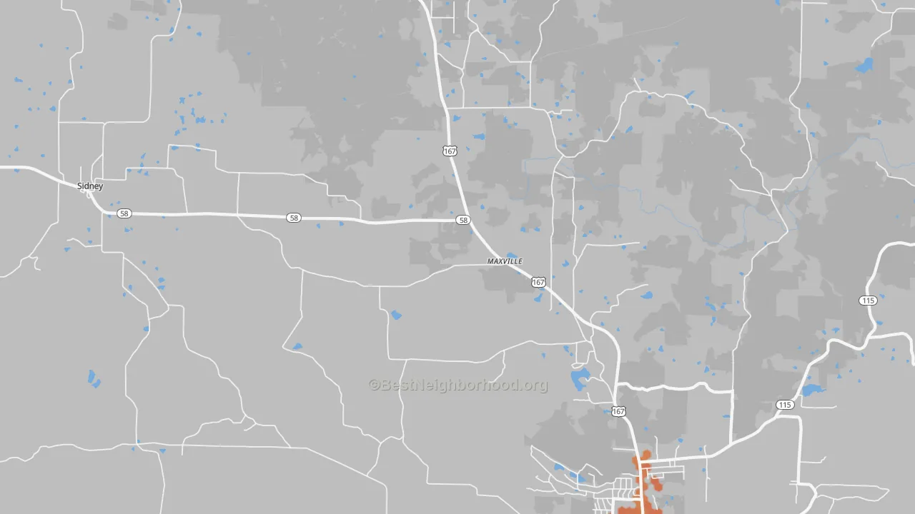 Bike Grade map of Maxville, AR