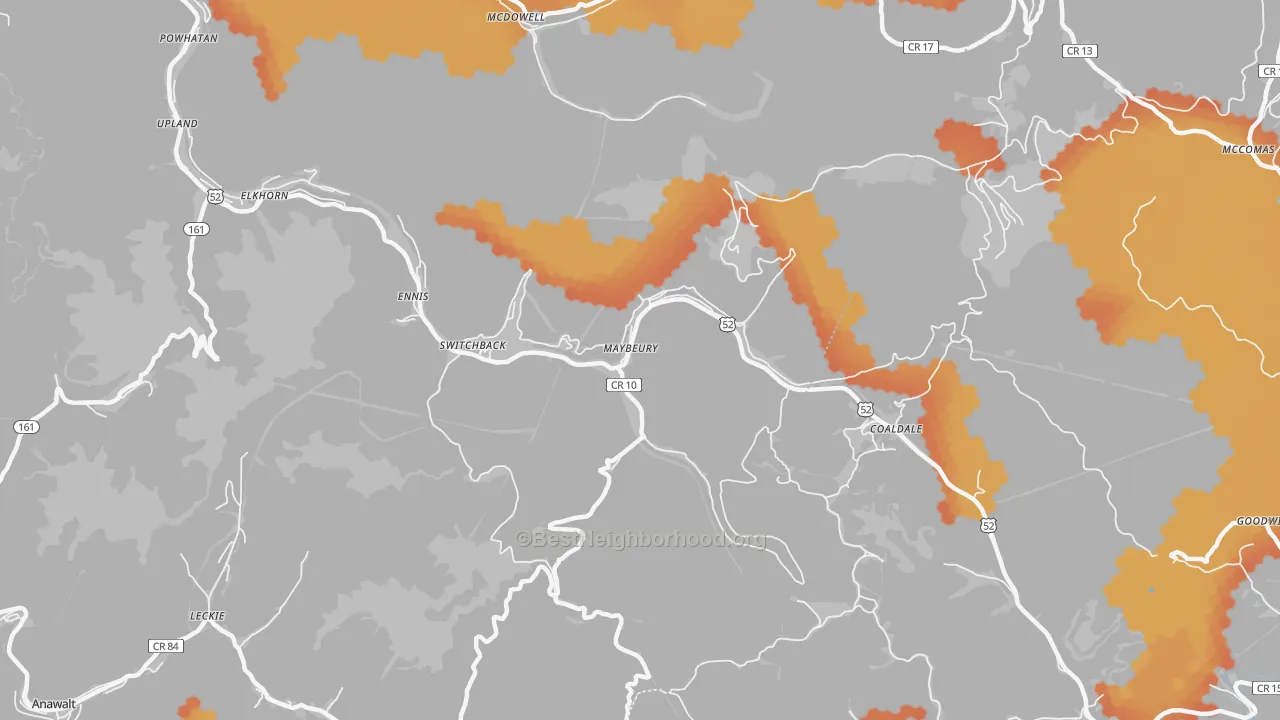 Bike Grade map of Maybeury, WV