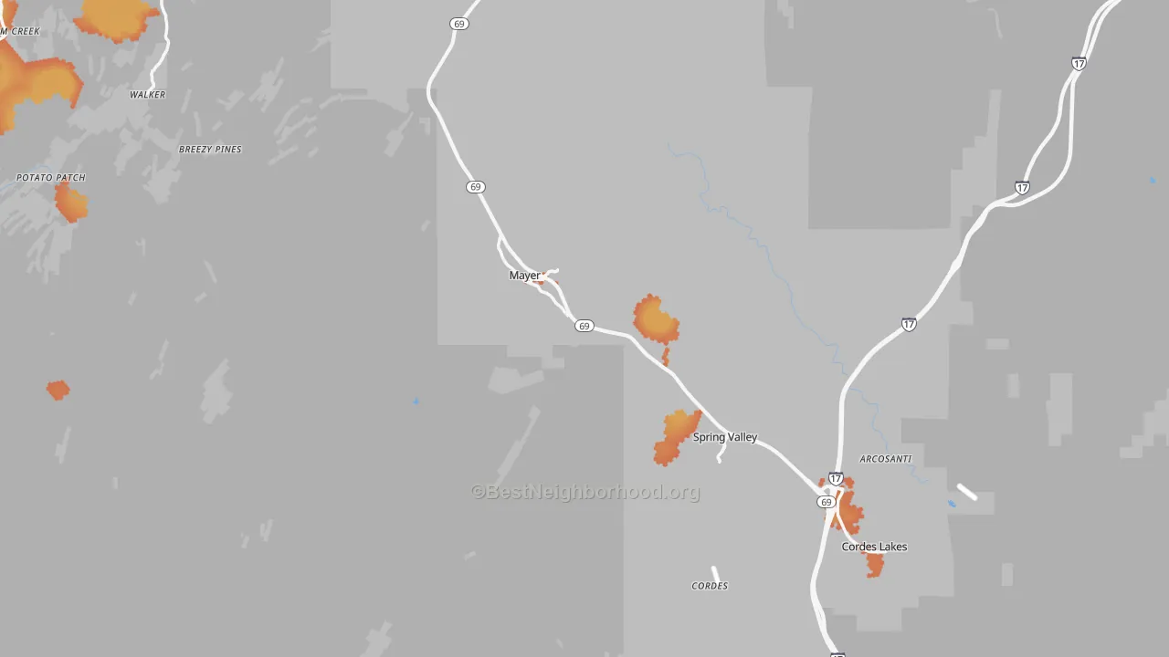 Bike Grade map of Mayer, AZ