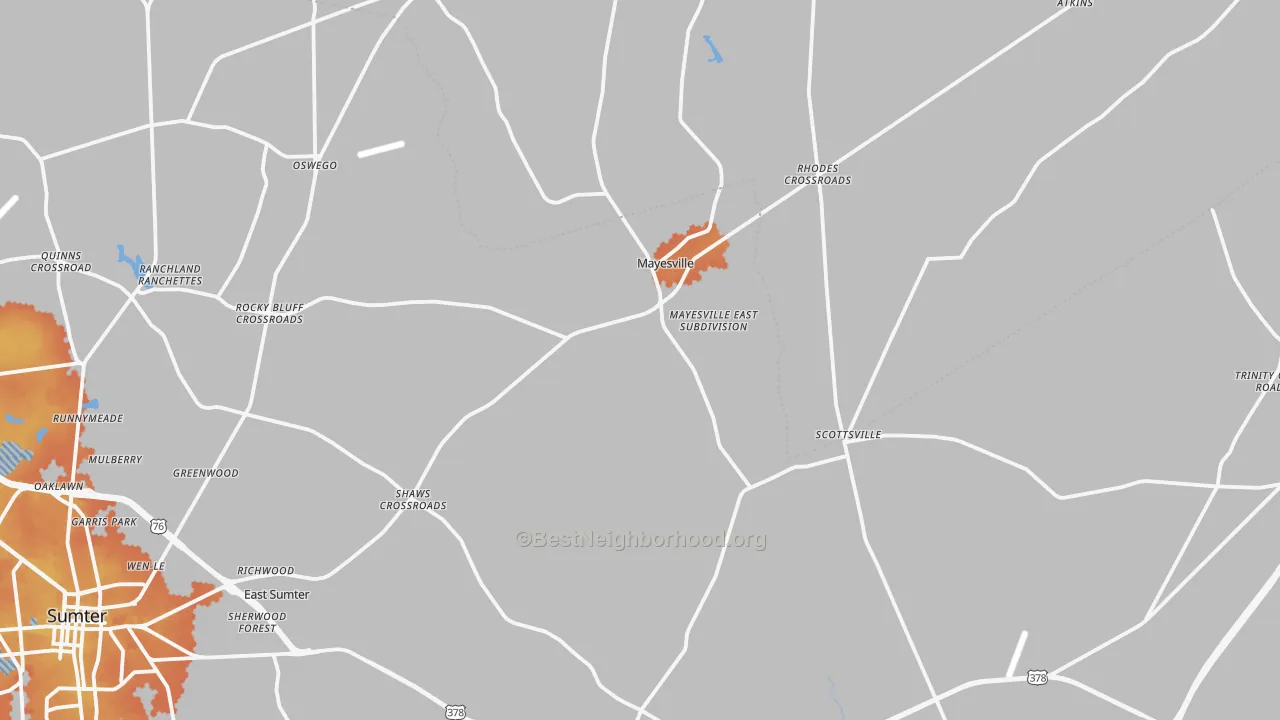 Bike Grade map of Mayesville, SC