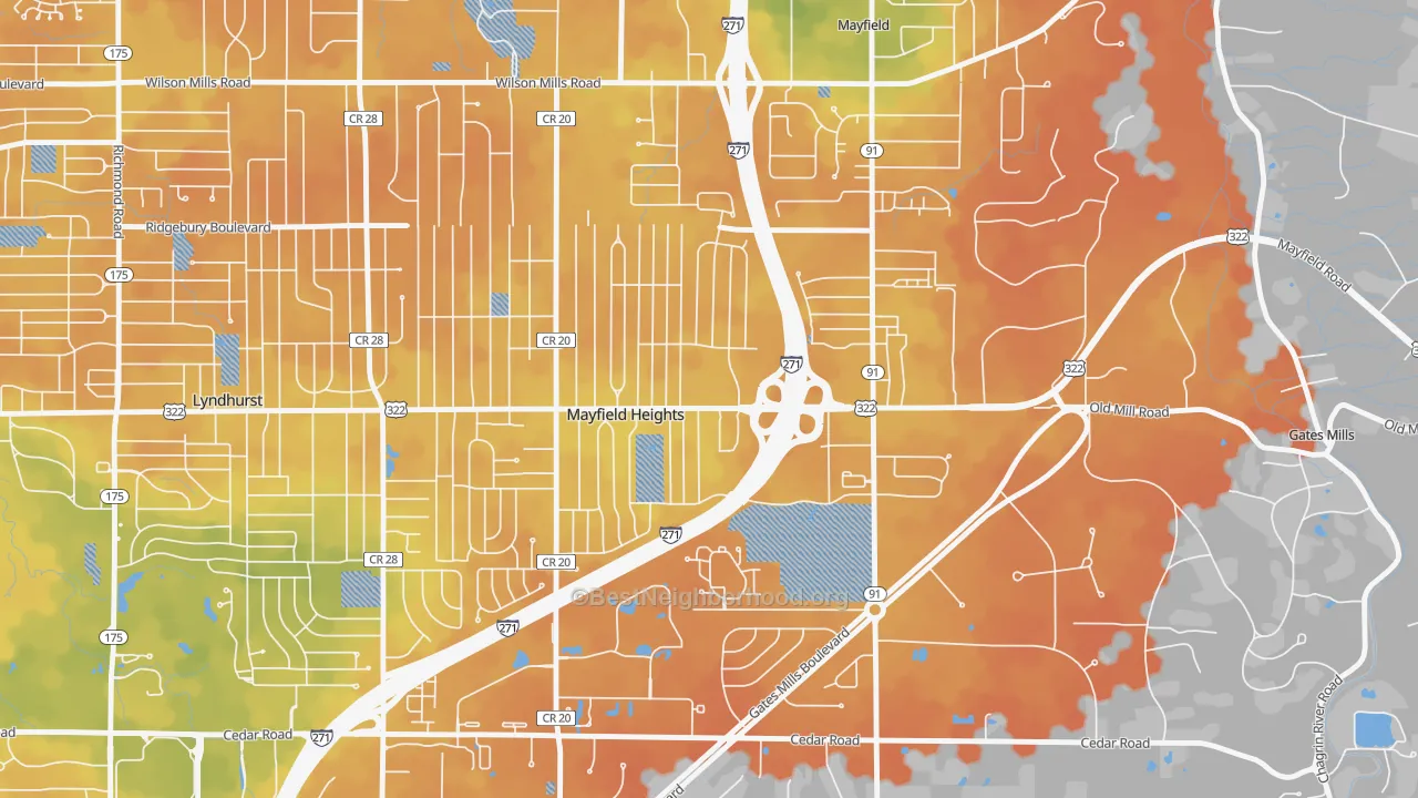 Bike Grade map of Mayfield Heights, OH
