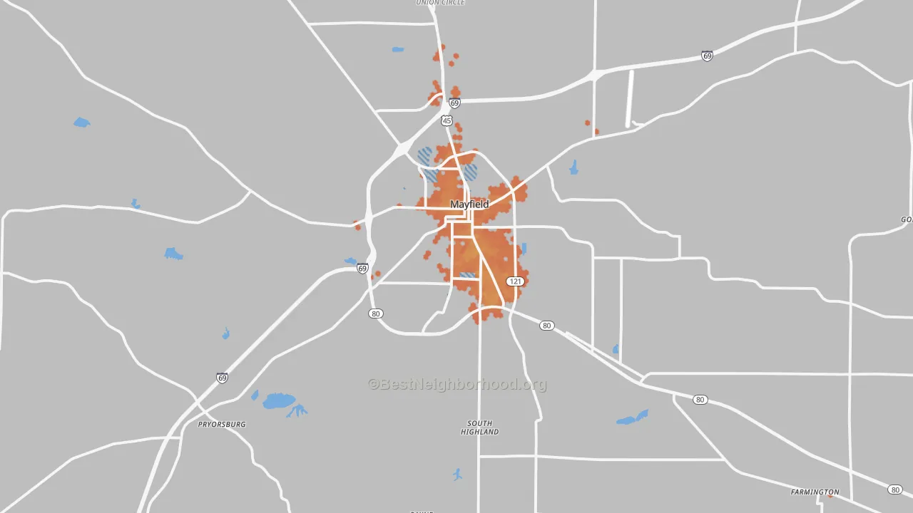 Bike Grade map of Mayfield, KY