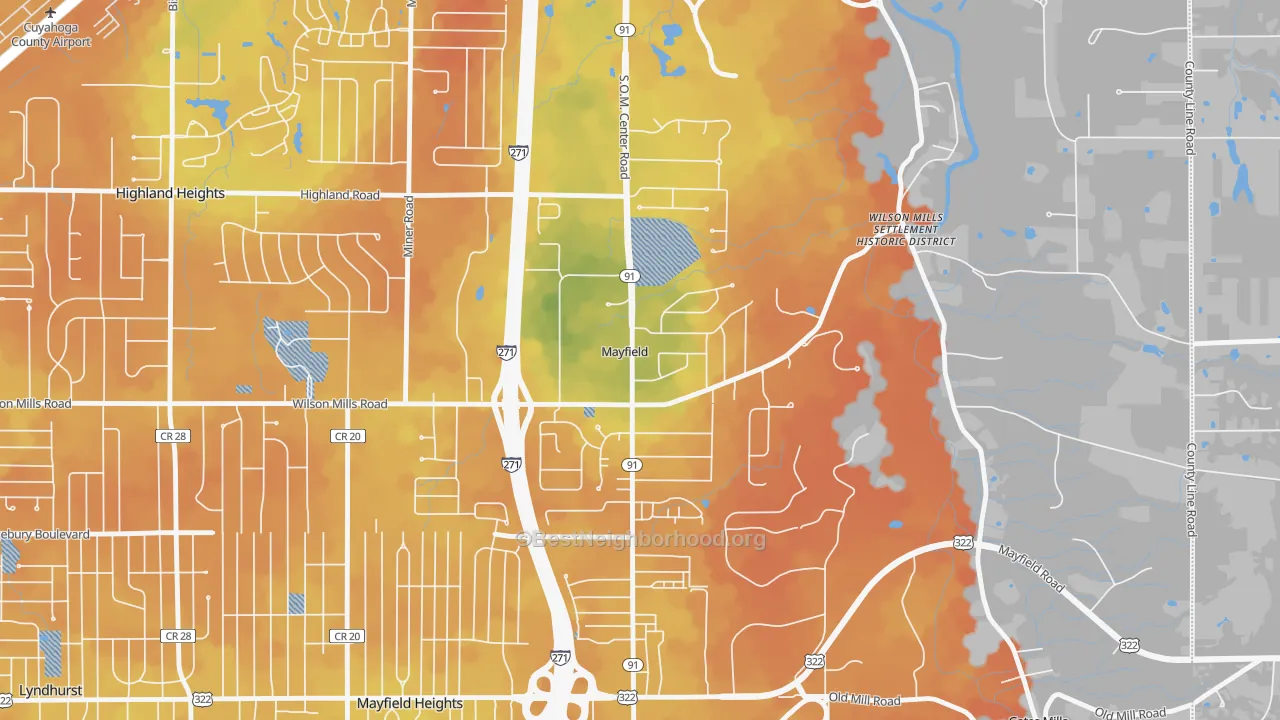 Bike Grade map of Mayfield, OH