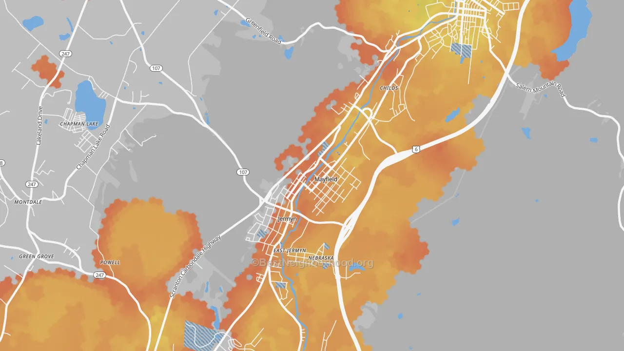 Bike Grade map of Mayfield, PA