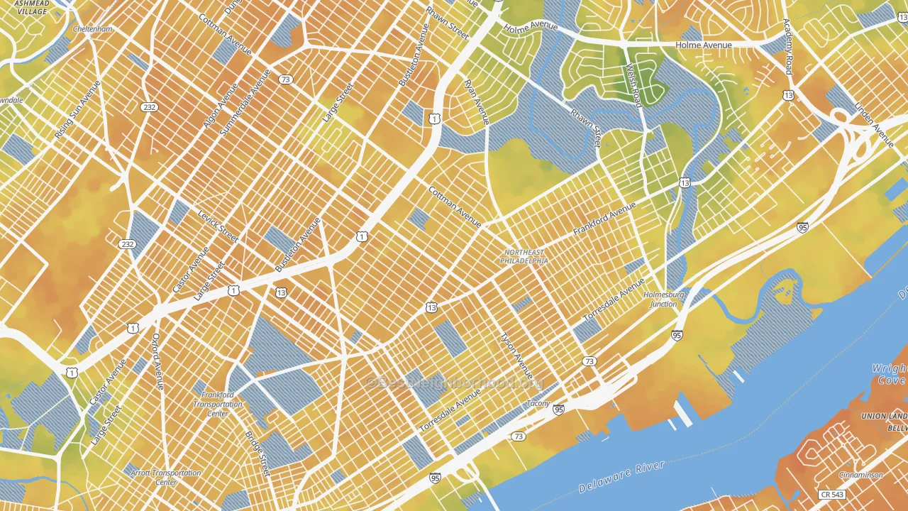 Bike Grade map of Mayfield, Philadelphia, PA
