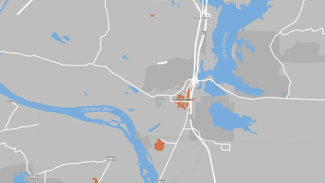 Bike Grade map of Mayflower, AR