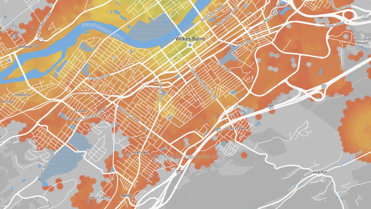 Bike Grade map of Mayflower, Wilkes-Barre, PA