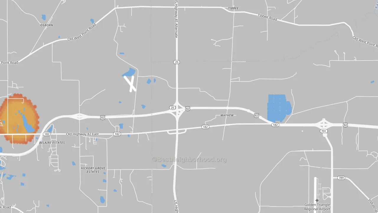Bike Grade map of Mayhew, MS