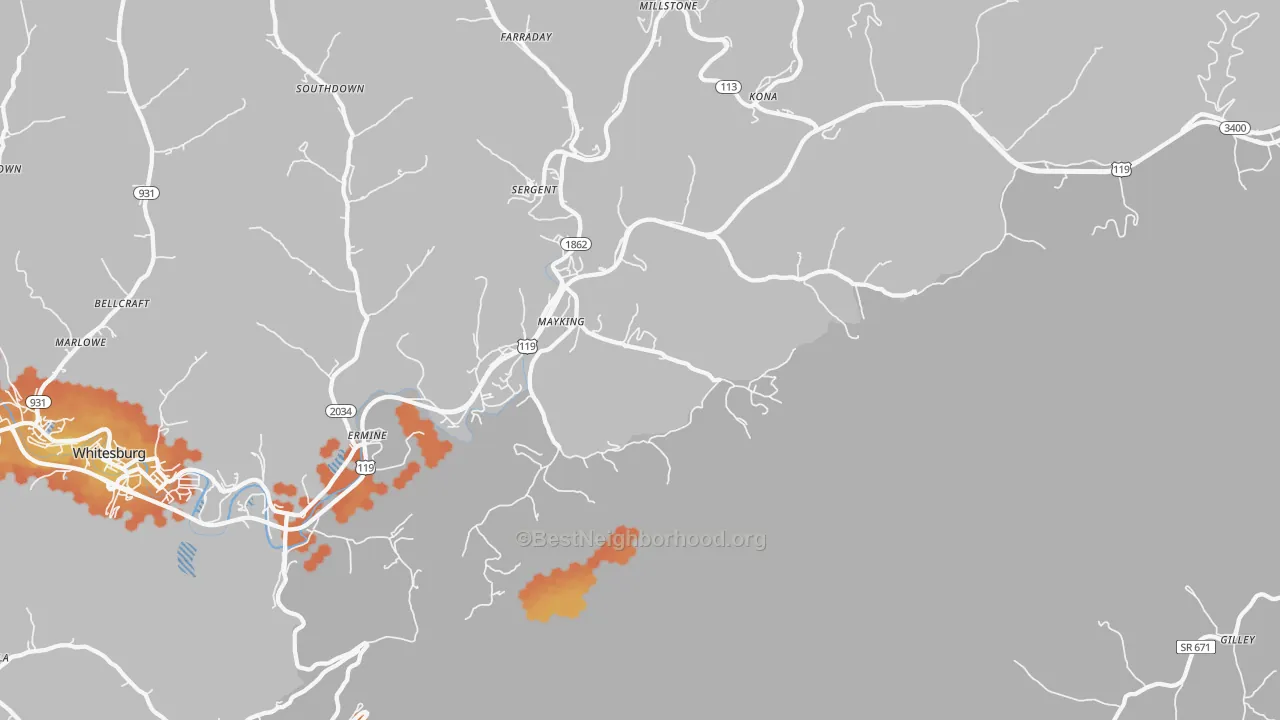 Bike Grade map of Mayking, KY