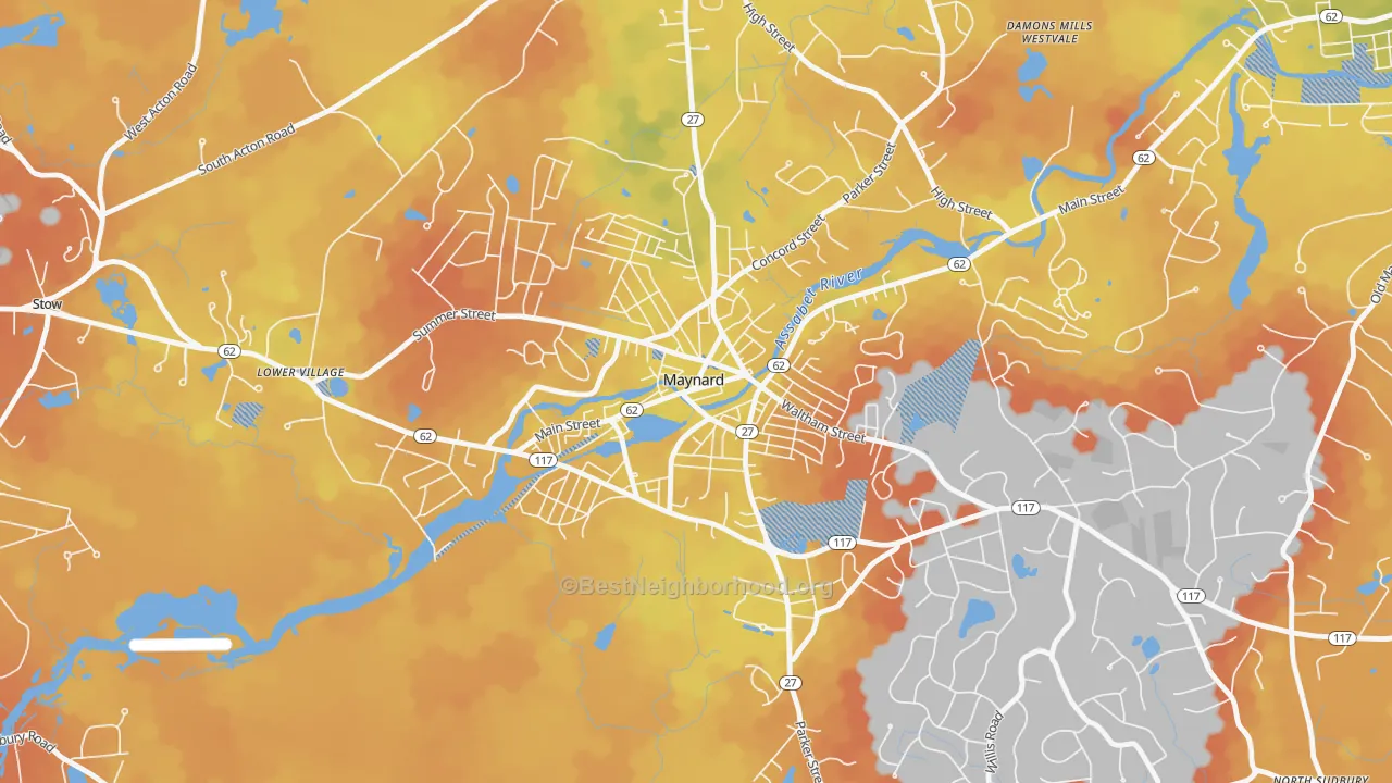 Bike Grade map of Maynard, MA