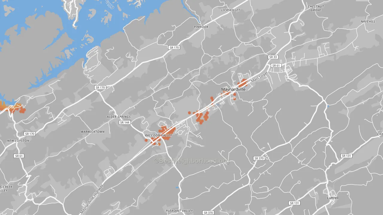 Bike Grade map of Maynardville, TN