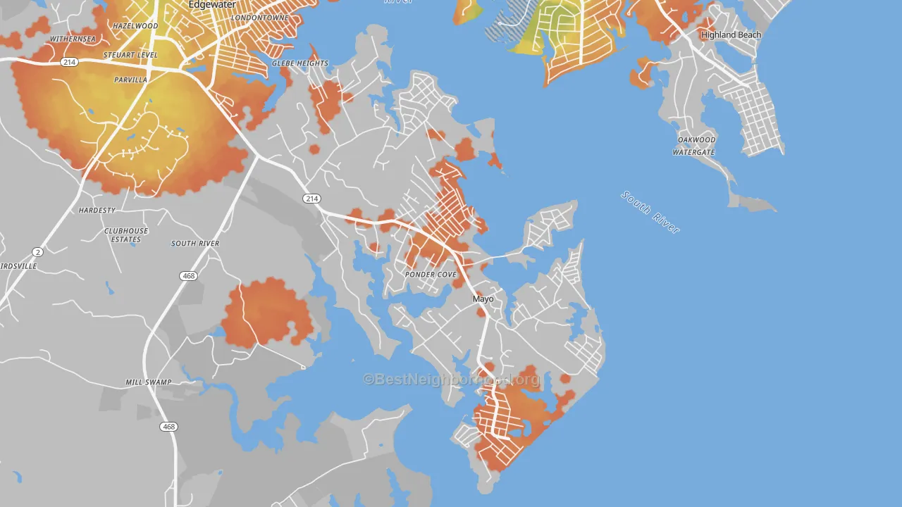 Bike Grade map of Mayo, MD