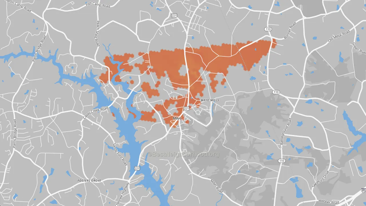 Bike Grade map of Mayo, SC