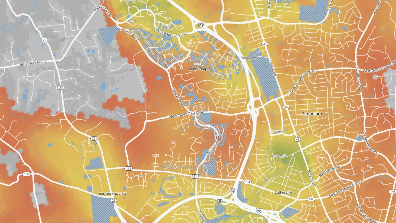 Bike Grade map of Mays Chapel, MD