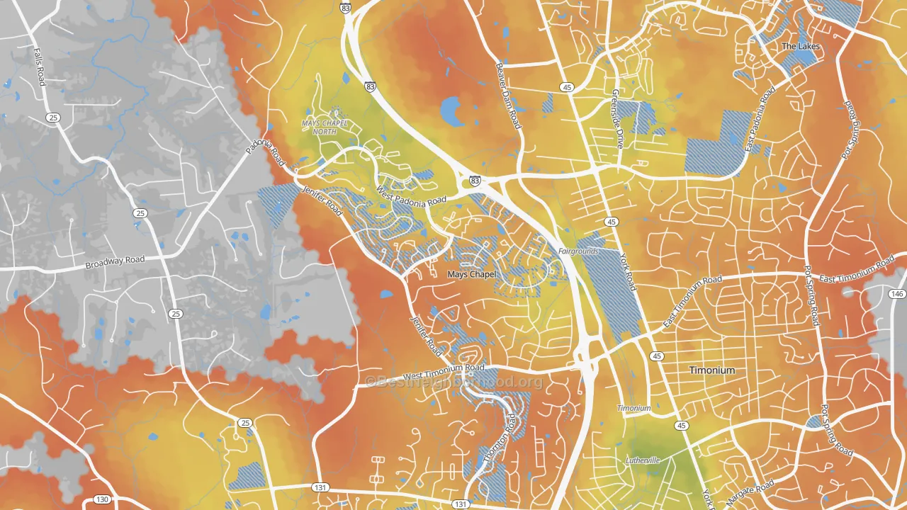 Bike Grade map of Mays Chapel Village, Mays Chapel, MD