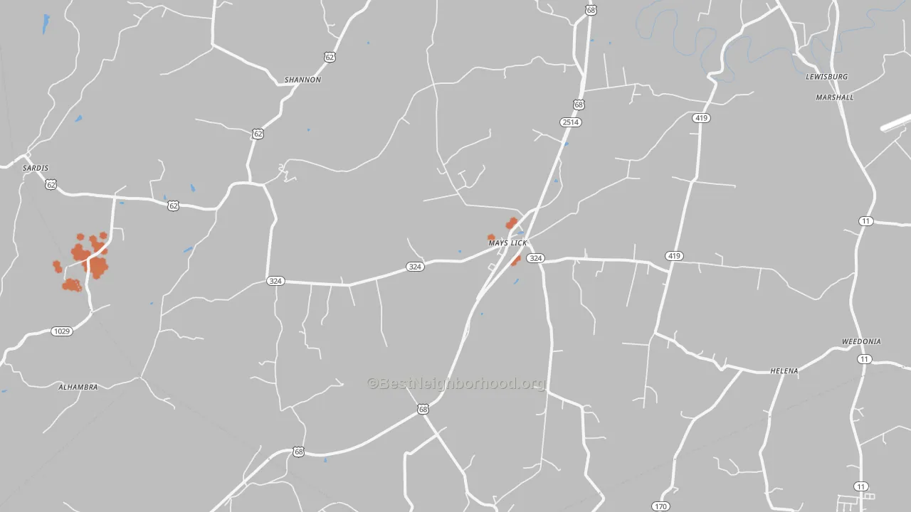 Bike Grade map of Mays Lick, KY