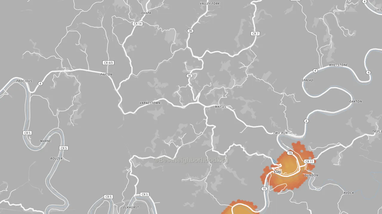 Bike Grade map of Maysel, WV