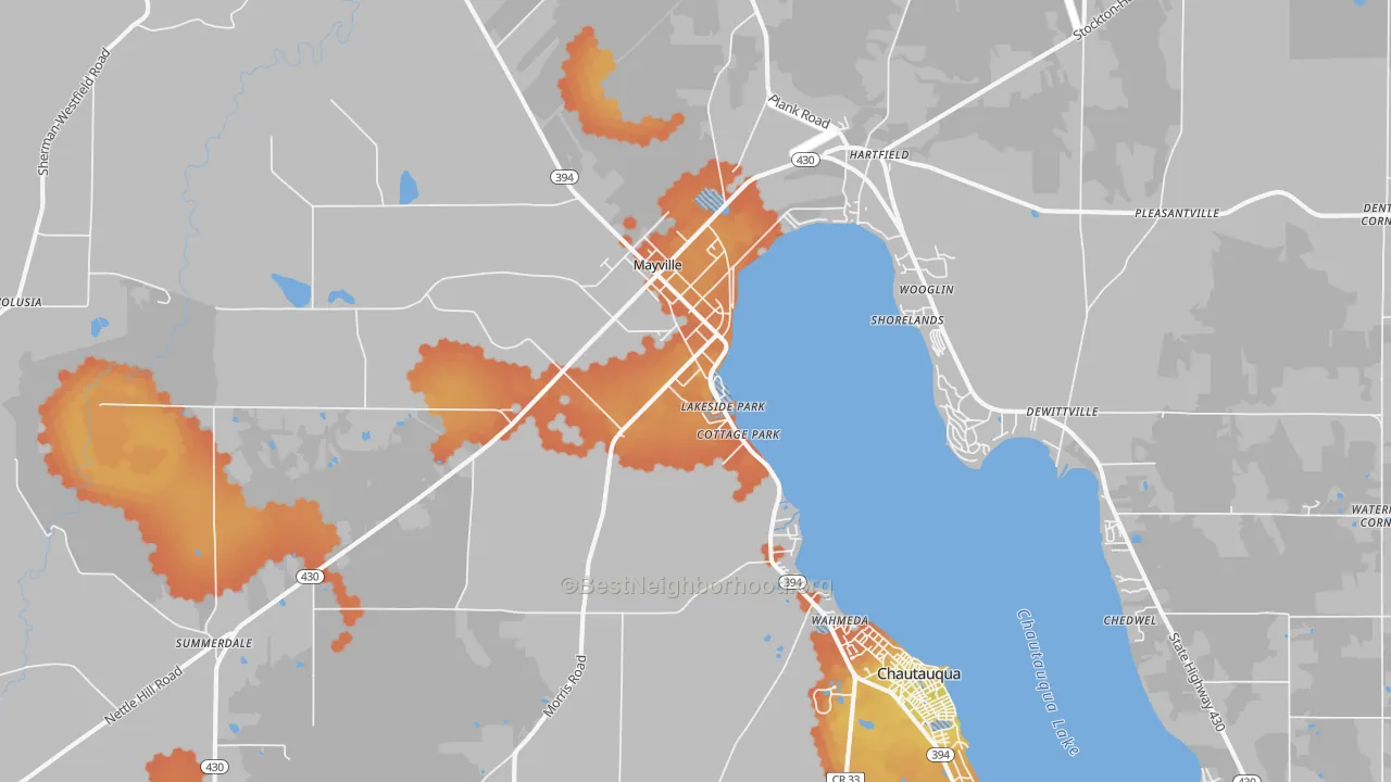 Bike Grade map of Mayville, NY