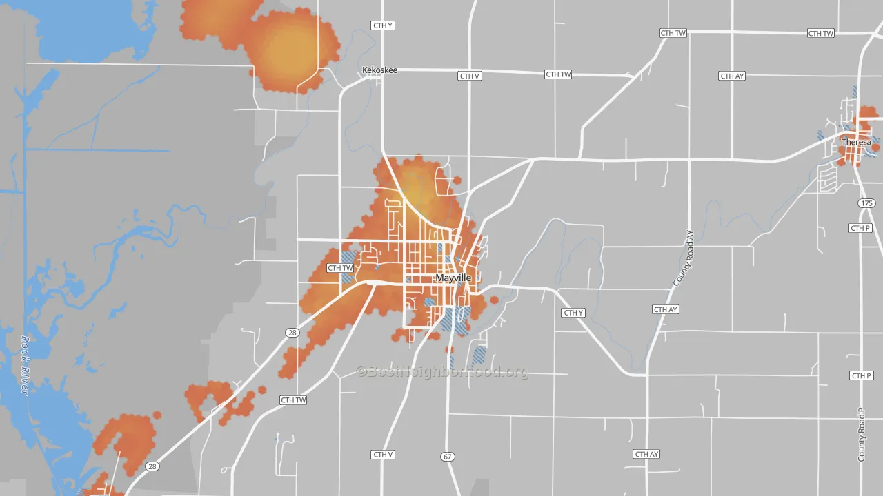 Bike Grade map of Mayville, WI