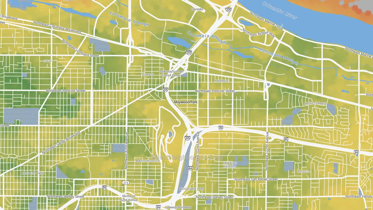 Bike Grade map of Maywood Park, OR