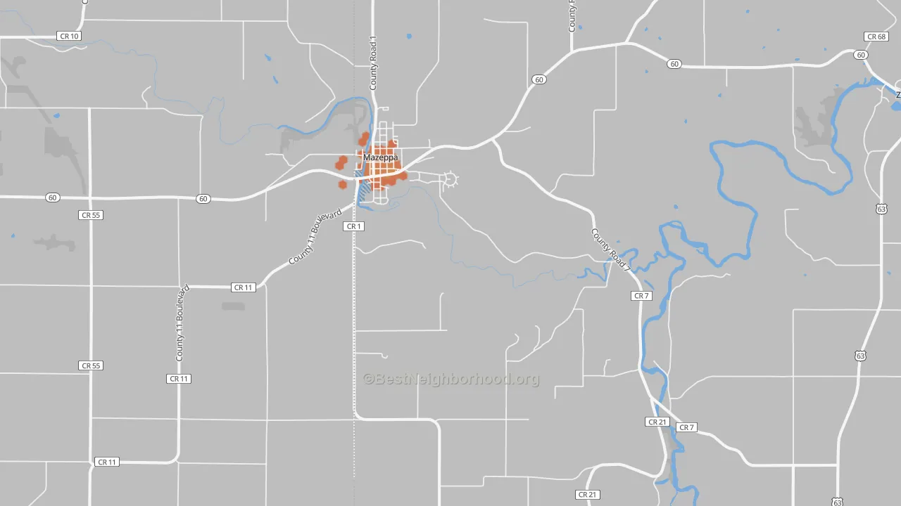Bike Grade map of Mazeppa, MN